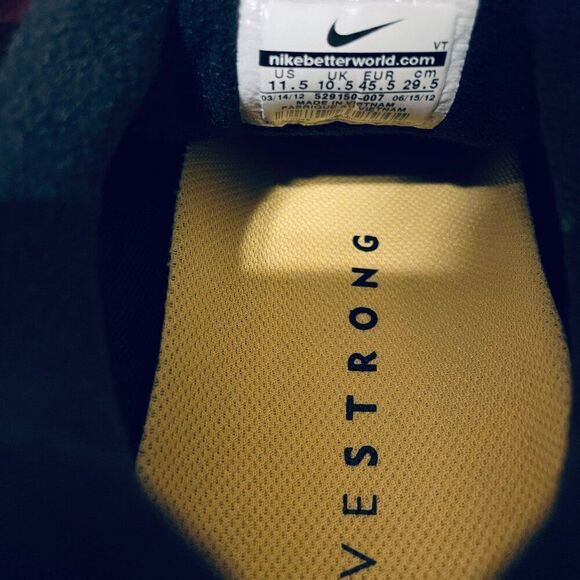 NIKE Lance Armstrong Livestrong Lunarglide 4 Black Marigold White 11.5 US 45.5